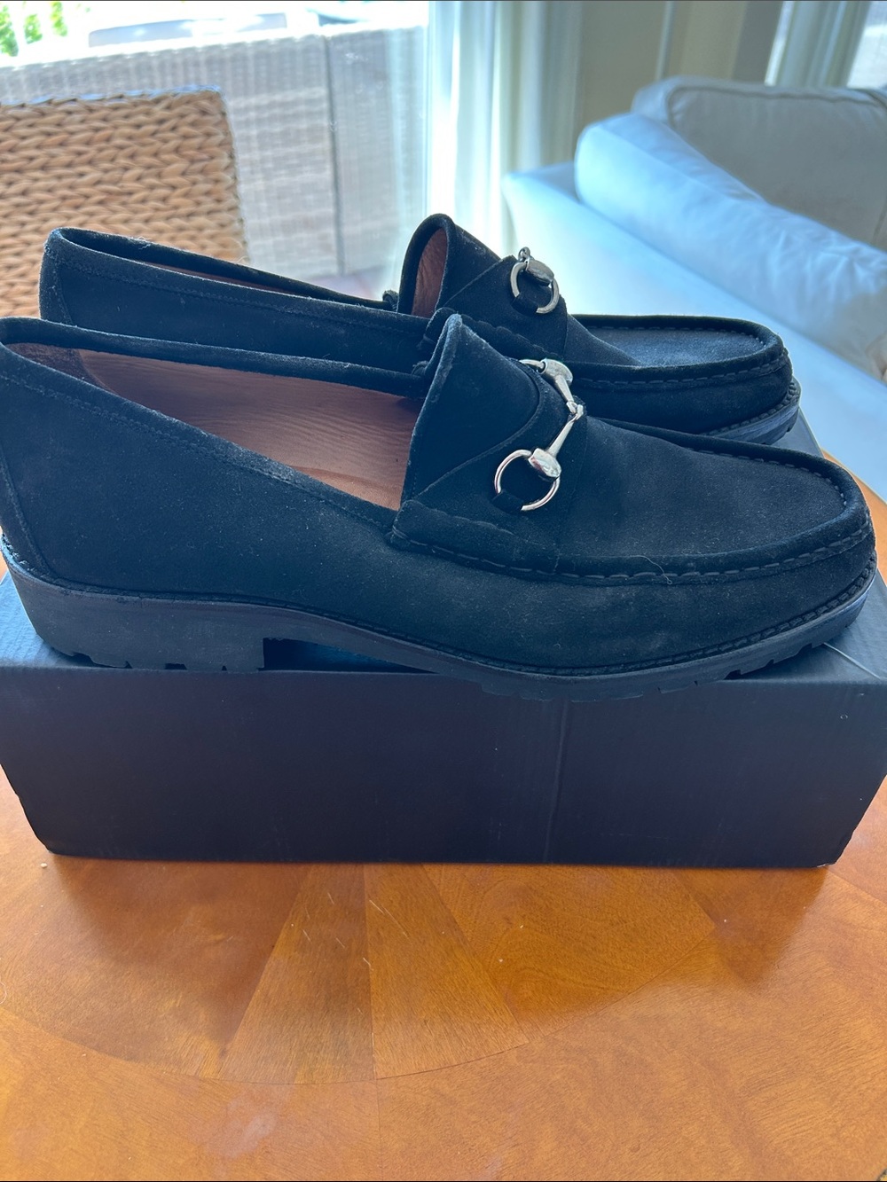 Gucci Black Suede Horsebit Loafers